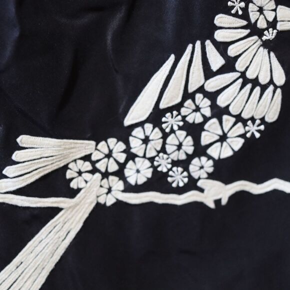 Rajeshpratasingh Vintage Black Silk Bird Midi Skirt XL - Picture 3 of 10